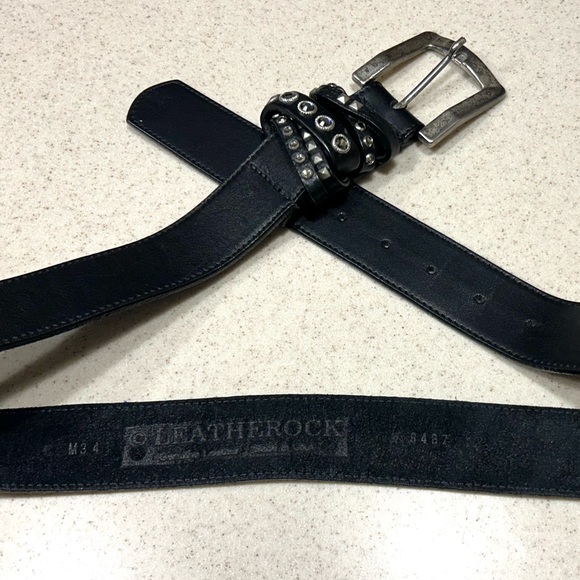 Leatherock black belt. Size “M34” with silverish detail. - Picture 1 of 13